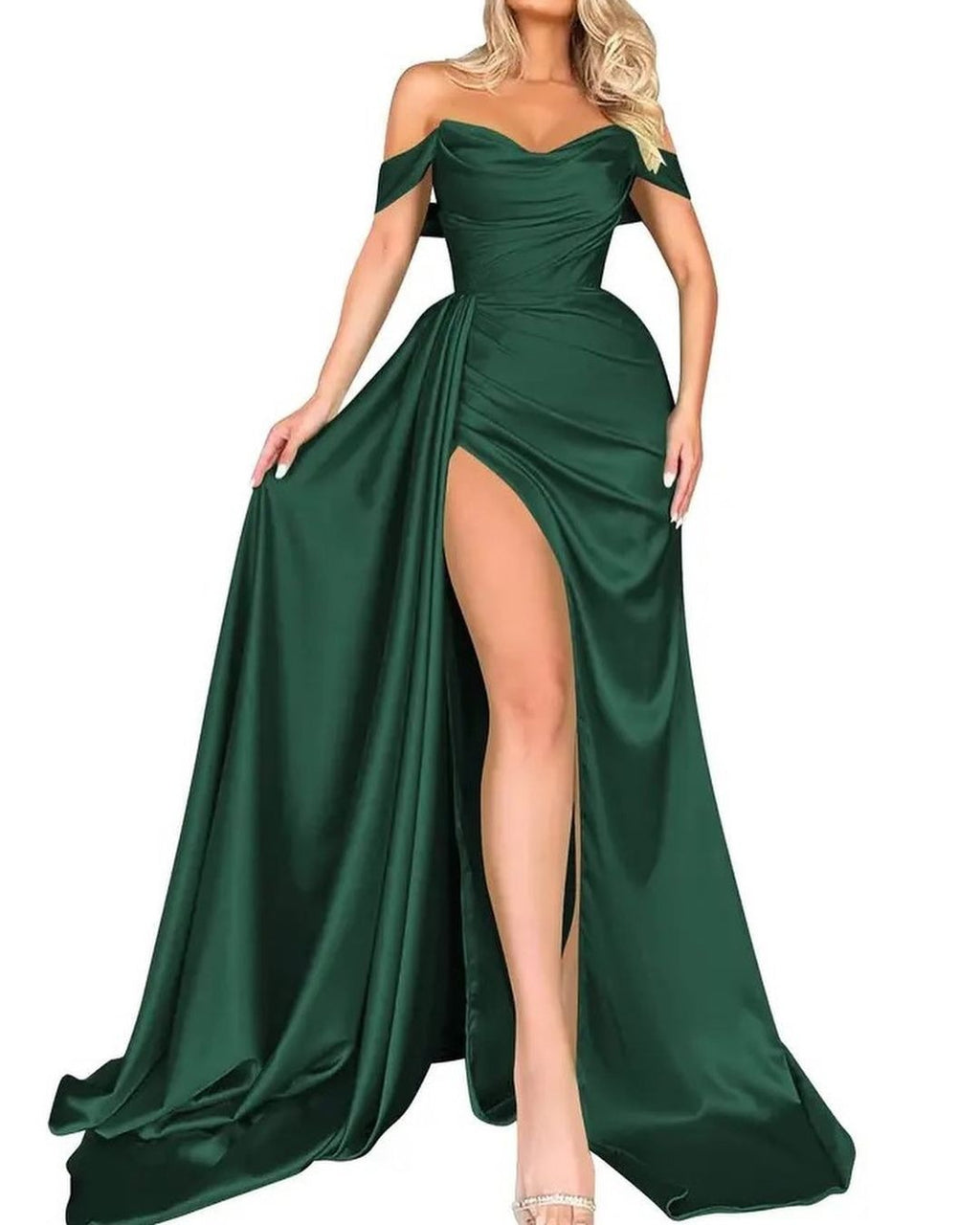 Elegant High-Slit One-Shoulder Evening Gown for Party and Hostess, Slim-Fitting Cocktail Dress