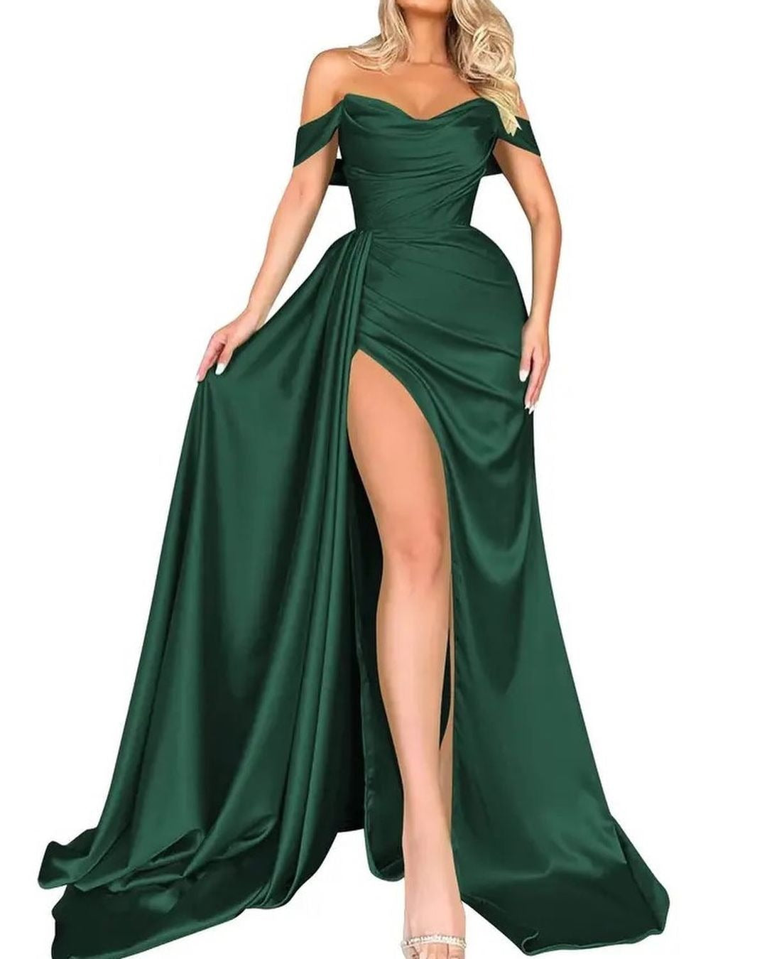 Elegant High-Slit One-Shoulder Evening Gown for Party and Hostess, Slim-Fitting Cocktail Dress