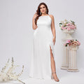 Elegant Plus Size Dress with Slit, Evening Gown, Lightweight Wedding Style, Shimmering Formal Dress