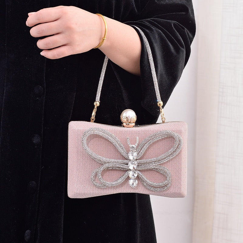 Cross border Hot Style Banquet Bag Versatile Temperament Dress Bowtie Evening Bag Handheld Oblique Straddle Bag Female