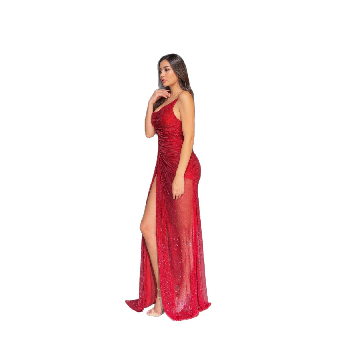 Chic Sequin Asymmetrical Shoulder Slit Dress for Women, Stretchy Evening Gown Party Dress