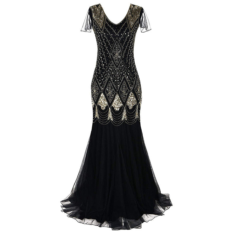 Sequin Dress Retro Dress Large Size Banquet European and American Wedding Dresses