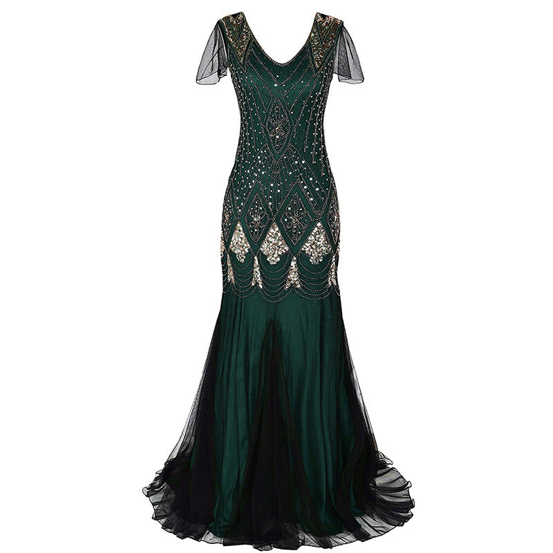 Sequin Dress Retro Dress Large Size Banquet European and American Wedding Dresses