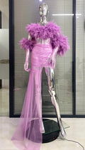 Sexy suspender strapless mini skirt banquet evening dress red carpet runway dress