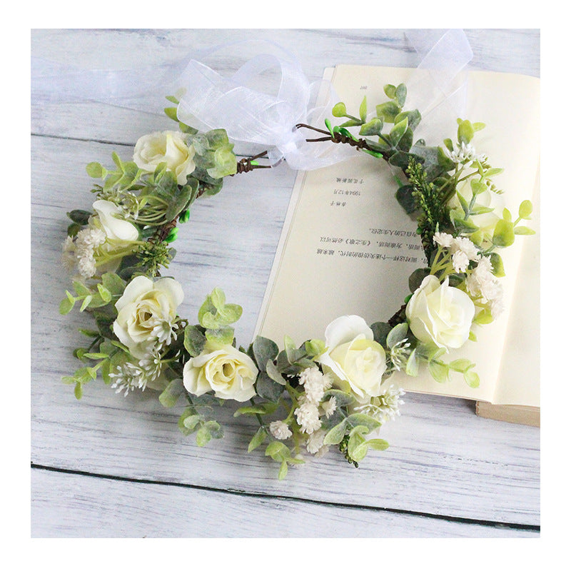 Forest style curled edge rose headband simulated starry sky flower wreath bride's wedding headpiece