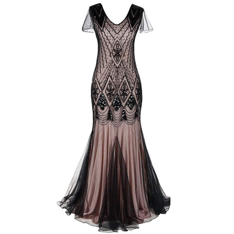 Sequin Dress Retro Dress Large Size Banquet European and American Wedding Dresses