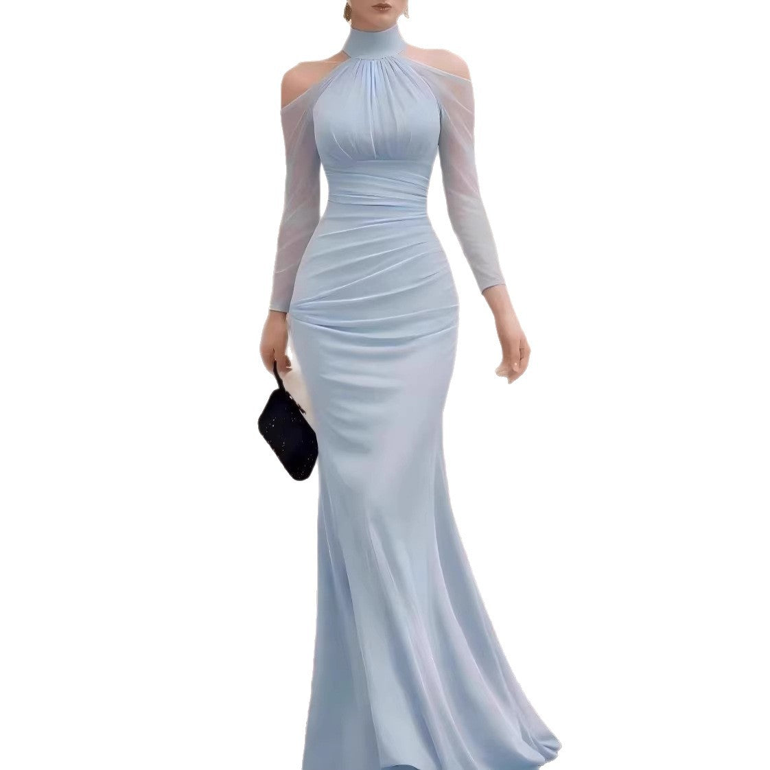 Sheer shoulder length long sleeved evening gown