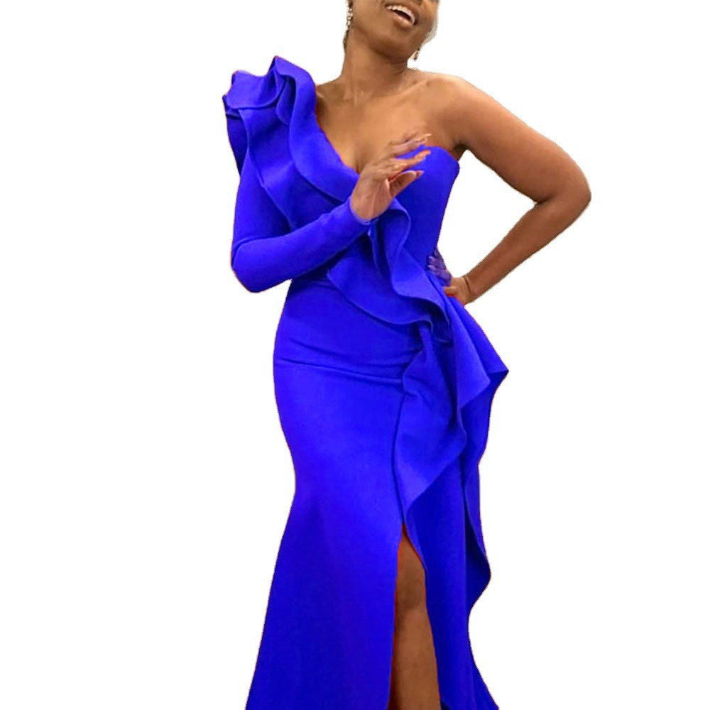 Sexy Single Shoulder Fitted Irregular Dress Evening Dress