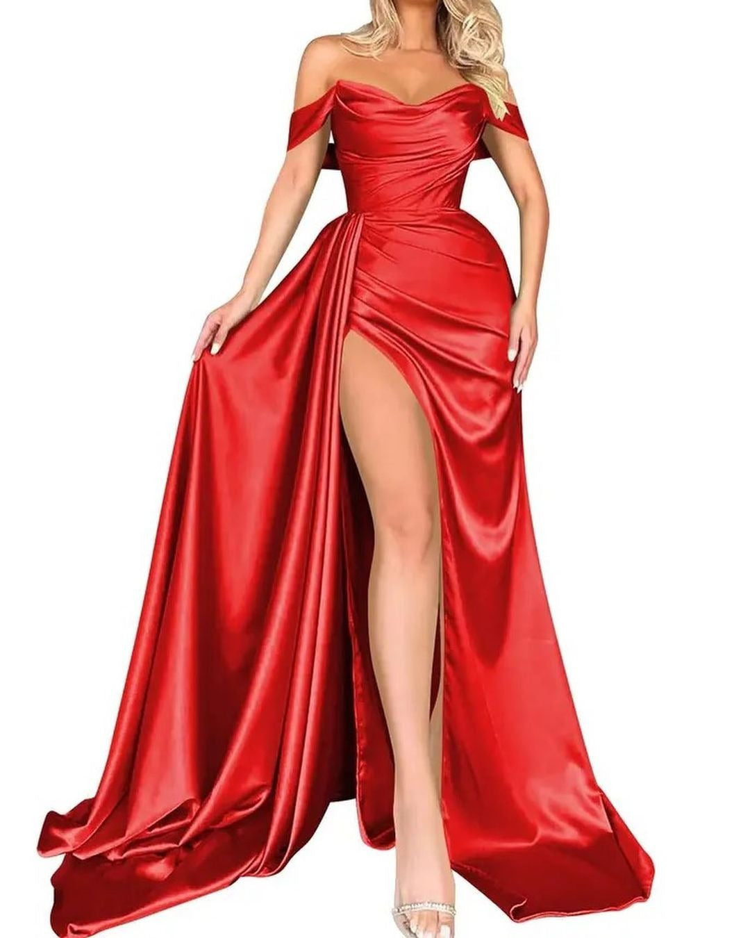Elegant High-Slit One-Shoulder Evening Gown for Party and Hostess, Slim-Fitting Cocktail Dress