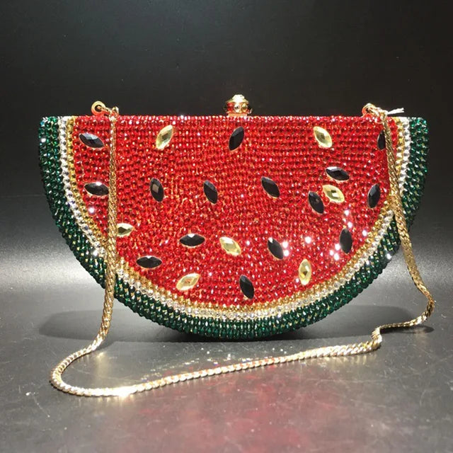 Lemon Shape AB/Gold Rhinestone Small Women Shoulder Bag Luxury Designer Lady Girls Evening Clutches Wedding Party Chain Purse
