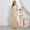 Elegant Sleeveless Evening Gown with Fringe Detail, Sexy Backless Long Dress Party Dress