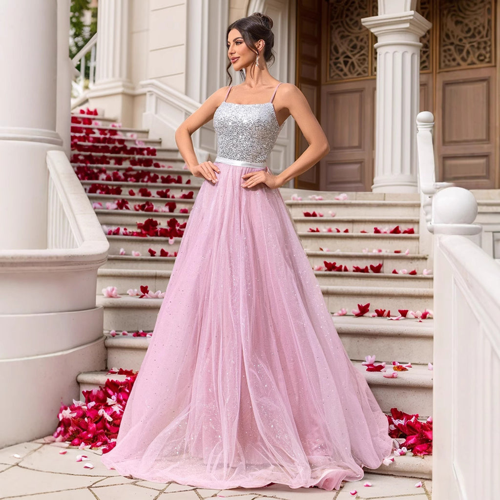 Pink Sequin Wedding Dress Evening Gown Formal Dress