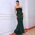 Elegant One-Shoulder Green Sequin Fish Tail Evening Gown for Party and Banquet Dress