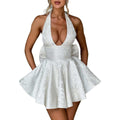Evening gown with neck tie and lace up dress
