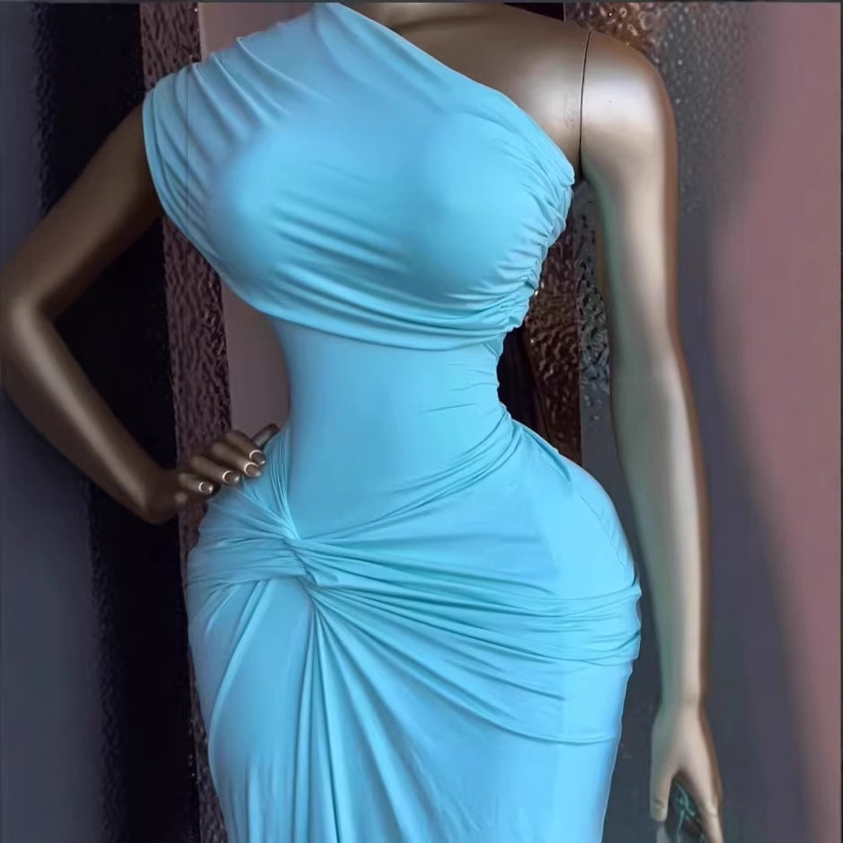 Elegant Sleeveless Asymmetrical Pleated High-Waisted Sexy Beach Long Dress Evening Gown