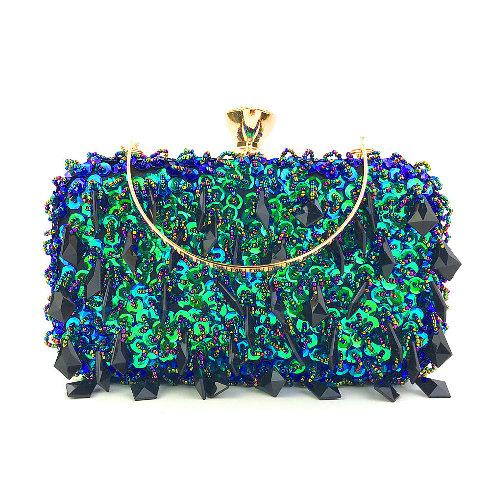 Hand-Held Evening Bag Handmade Double-Sided Bead Embroidery Bag Sequin Bag Ladies Evening Bag