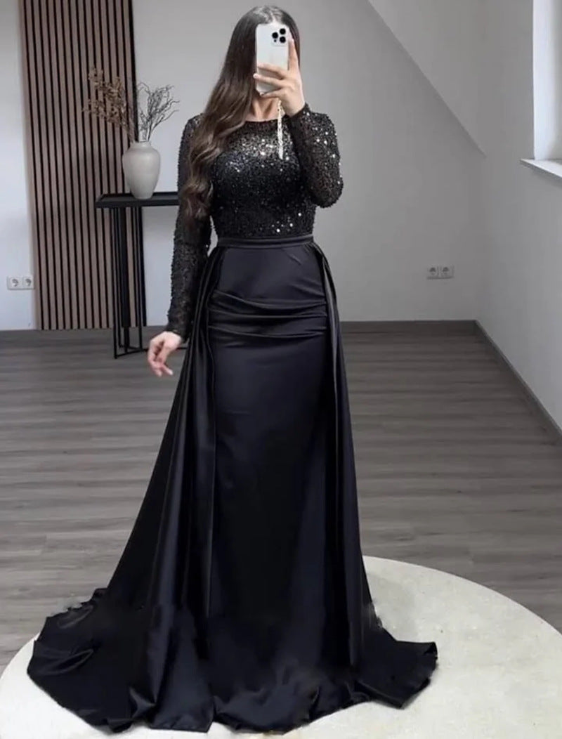 Elegant Long Sleeve Sequin Evening Gown for Women Formal Party Hostess Dress, Chic Lady Look