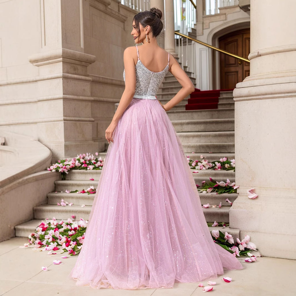 Pink Sequin Wedding Dress Evening Gown Formal Dress