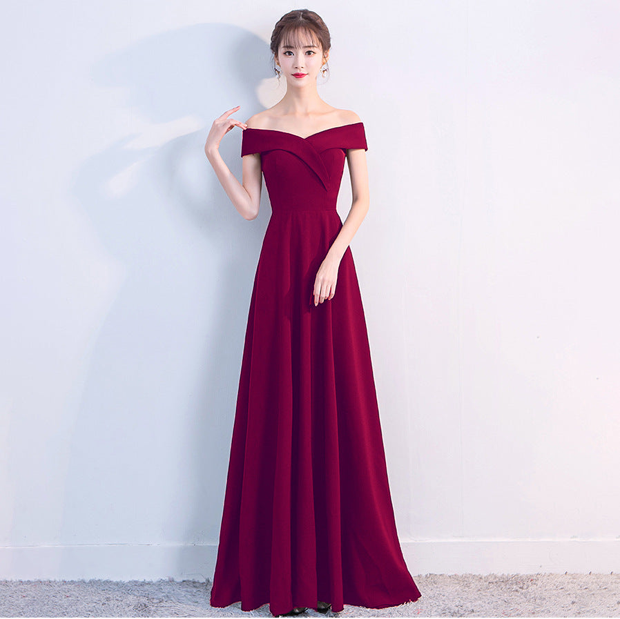Evening Dress Women's New Banquet Black Party Dress Sexy One-Shoulder Long Dress