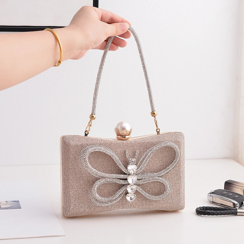 Cross border Hot Style Banquet Bag Versatile Temperament Dress Bowtie Evening Bag Handheld Oblique Straddle Bag Female