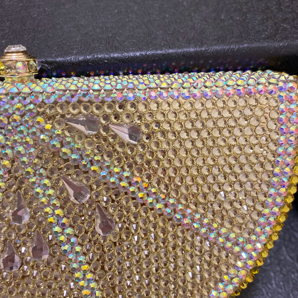 Lemon Shape AB/Gold Rhinestone Small Women Shoulder Bag Luxury Designer Lady Girls Evening Clutches Wedding Party Chain Purse