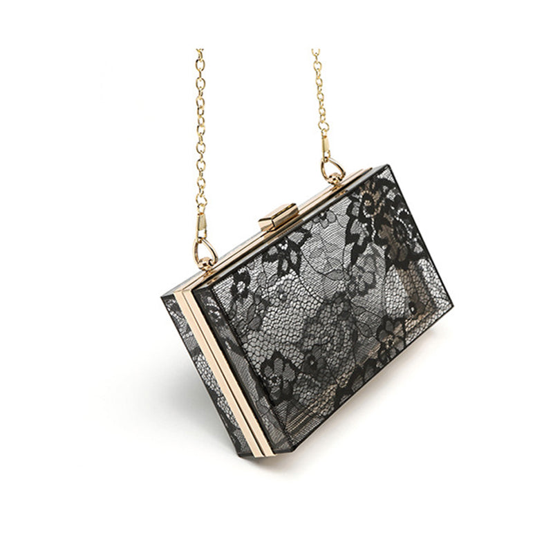 Female Delicate Lace Acrylic Clutch Bags Women Chain Shoulder Crossbody Bag Fashion Transparent Evening Bag Handbags