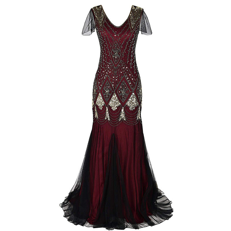 Sequin Dress Retro Dress Large Size Banquet European and American Wedding Dresses