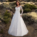Lace Women's Dress Long Sleeve One Shoulder White Bridal Wedding Dress Gown