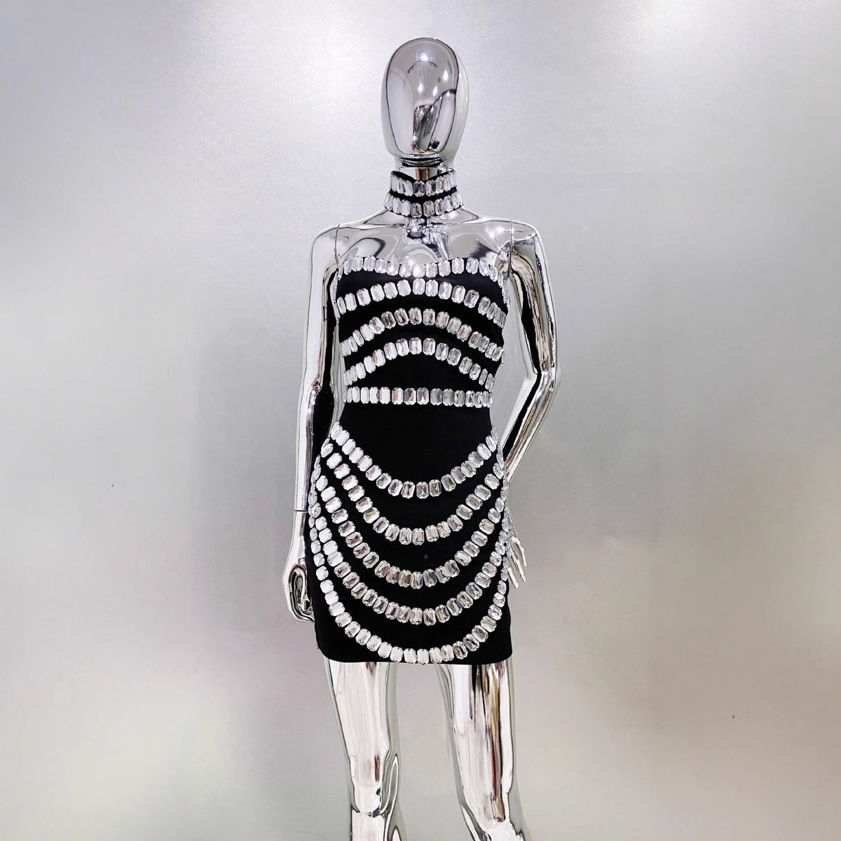 Heavy Embroidery Party Evening Bandage Dress Rhinestone Unique Halter Formal Wear Sexy Fitted Women's Dress