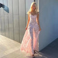 Style Summer Pink Lace Sheer Halter One-Shoulder Elegant Evening Dress Flower Dress