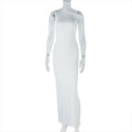 Solid Color Bodycon Irregular Hem Fitted Oblique Neck Sleeveless Long Dress Women's Evening Dress