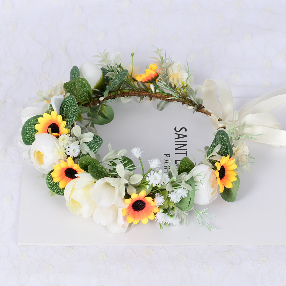 Fairy Wreath Simulation Sunflower Starry Sky Eucalyptus Headwear Bridal Wedding Photography Headset Wreath
