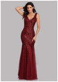 Sequined fish tail slimming banquet evening gown