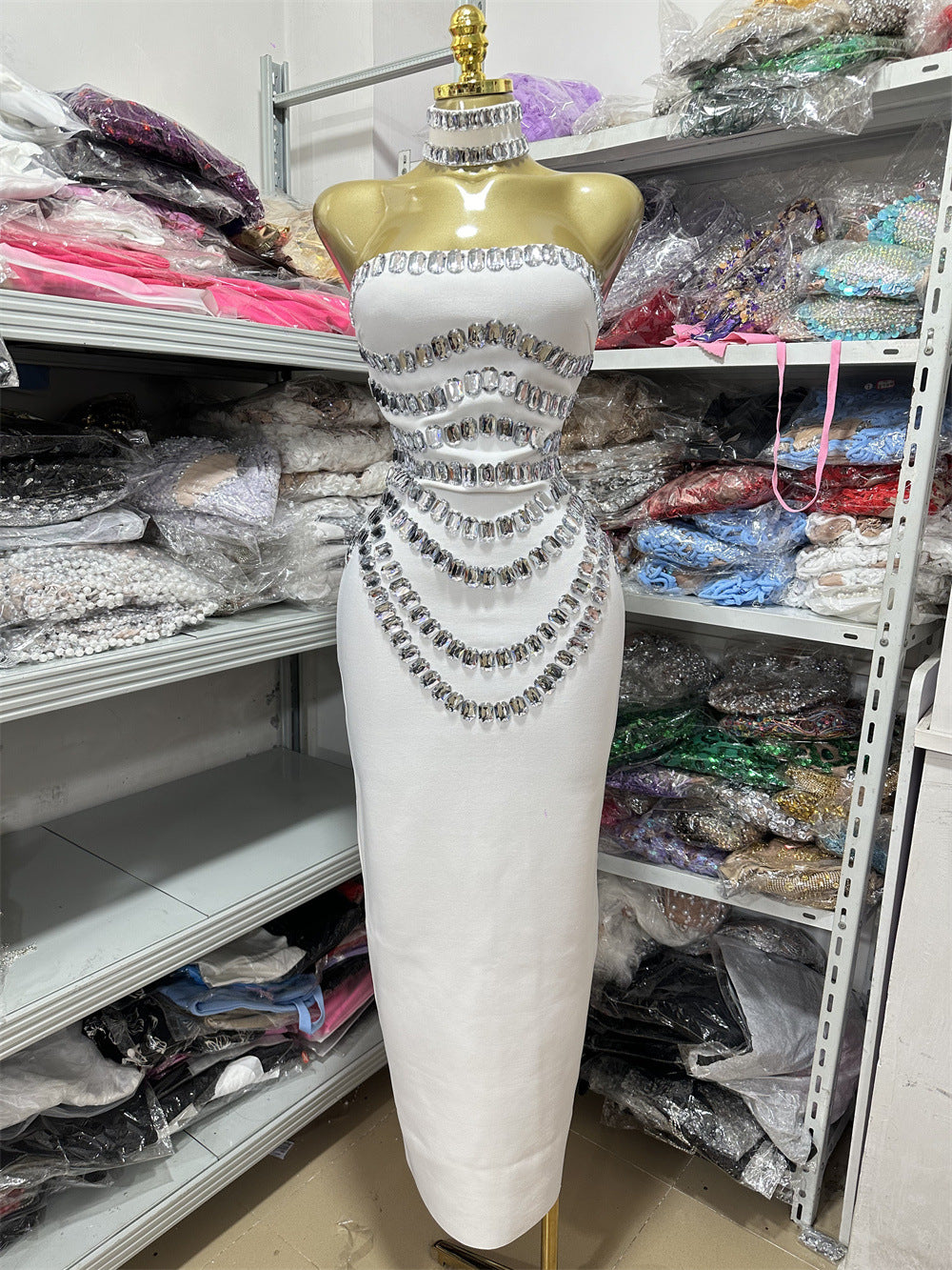 Heavy Embroidery Party Evening Bandage Dress Rhinestone Unique Halter Formal Wear Sexy Fitted Women's Dress