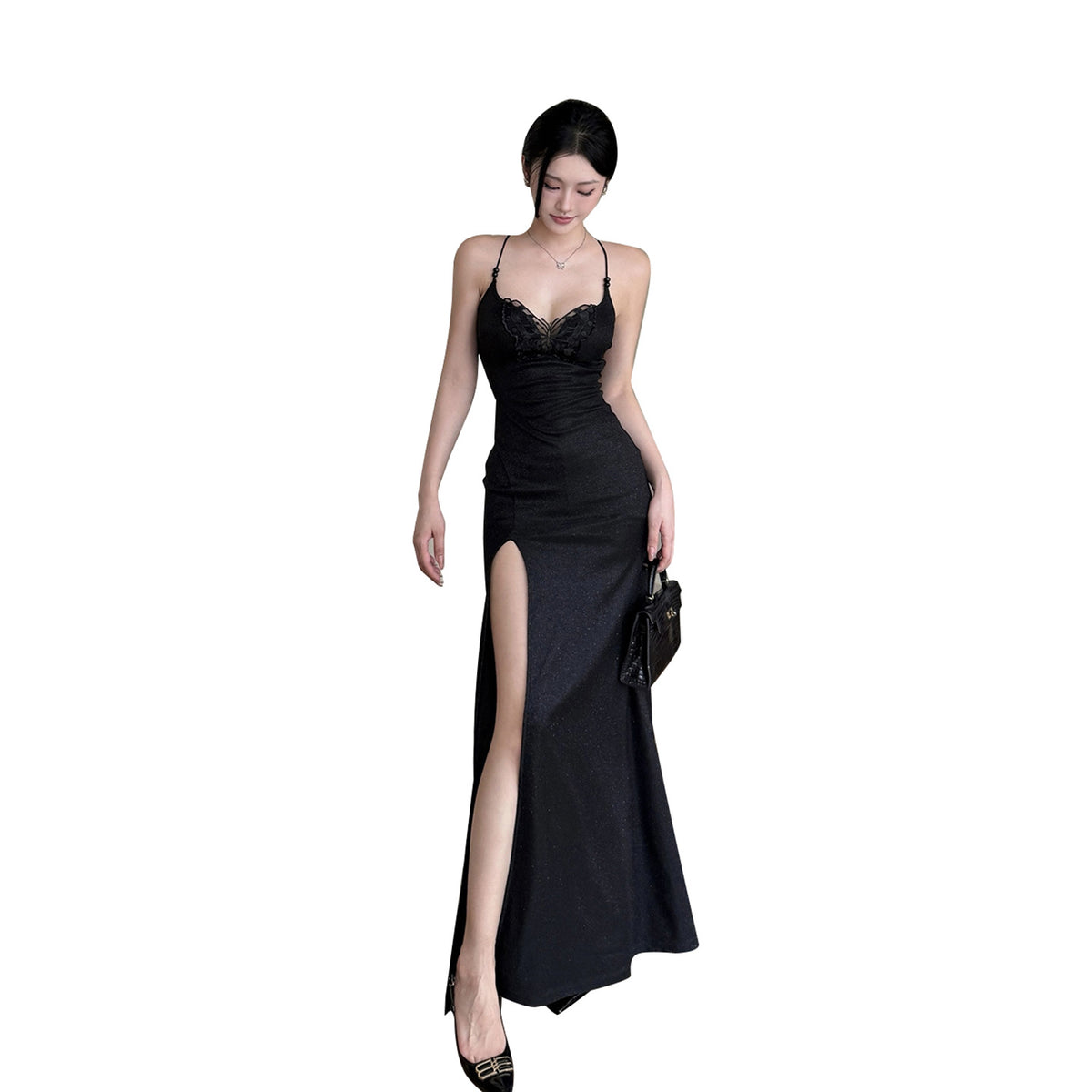 Sexy lace patchwork camisole evening dress for women