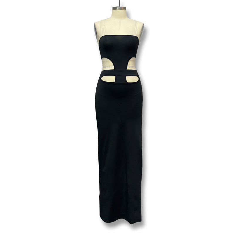 Strapless Split Long Dress  Design Sense Evening Gown Sexy Bodycon Dress