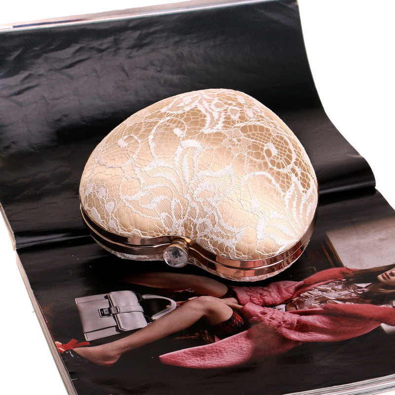 New Lace Evening Bag Ladies Fashion Banquet Dress Clutch Heart Shape Evening Bag