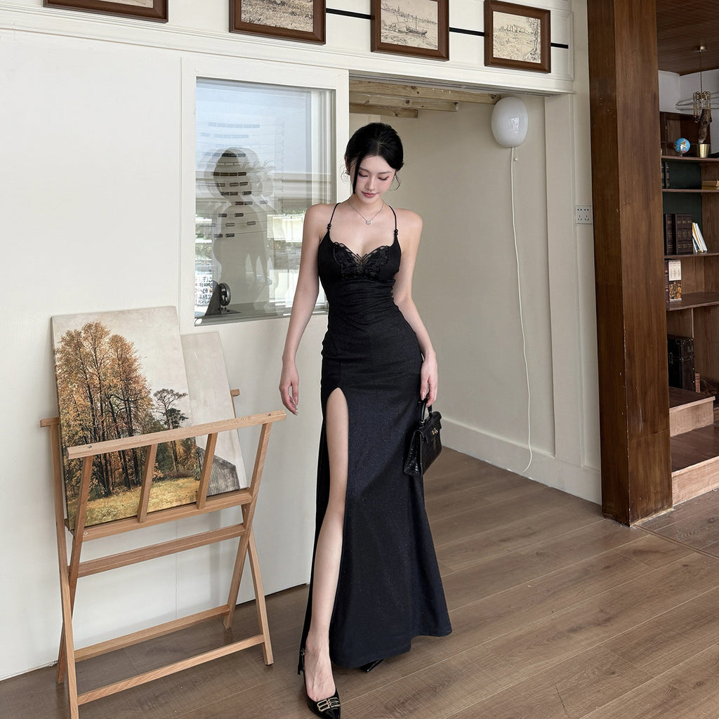 Sexy lace patchwork camisole evening dress for women