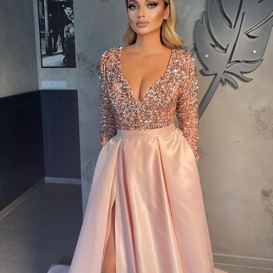 Sparkle Maxi Dress with Train, Sexy Flowing Skirt, Elegant Evening Gown for Women Wedding Formal Wear