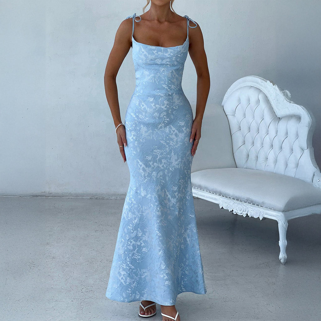 Elegant evening gown with hip hugging suspender dress