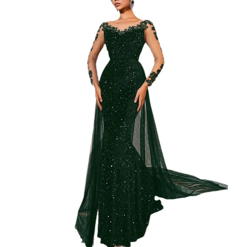 Elegant Long Lace Evening Dress for Women - Fashionable and Chic Party Gown with Sophisticated Style