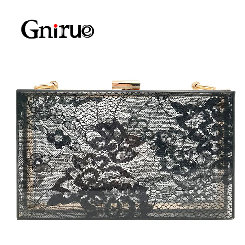 Female Delicate Lace Acrylic Clutch Bags Women Chain Shoulder Crossbody Bag Fashion Transparent Evening Bag Handbags