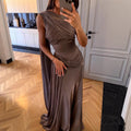 Women's Pleated Ribbon Satin Evening Dress