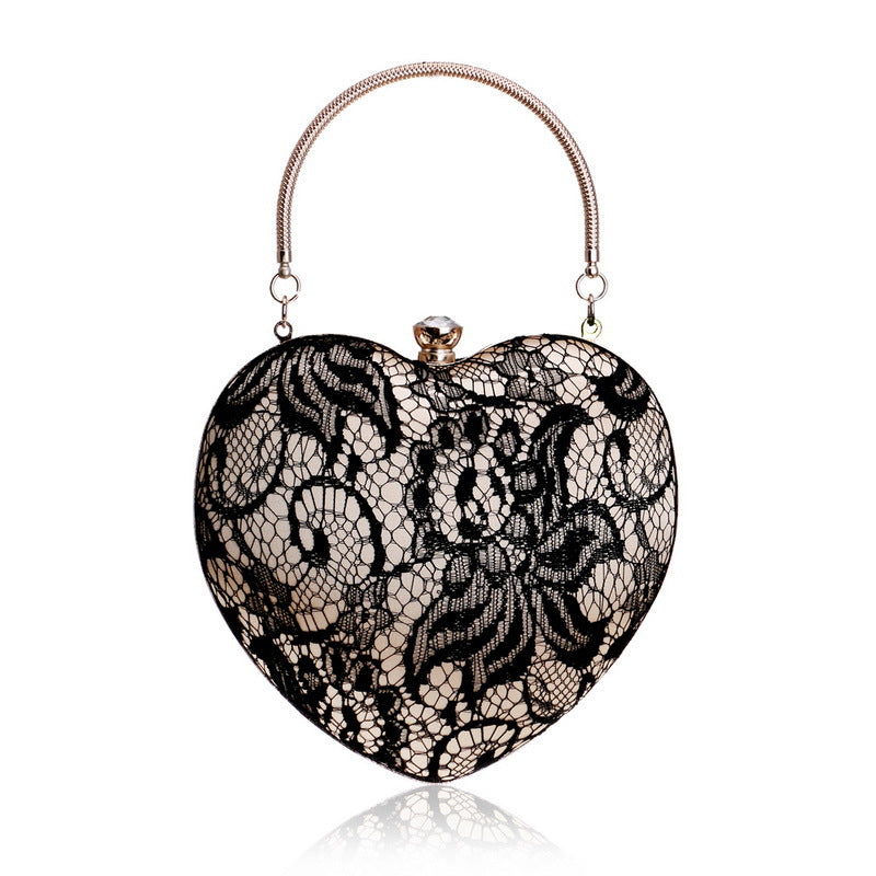 New Lace Evening Bag Ladies Fashion Banquet Dress Clutch Heart Shape Evening Bag