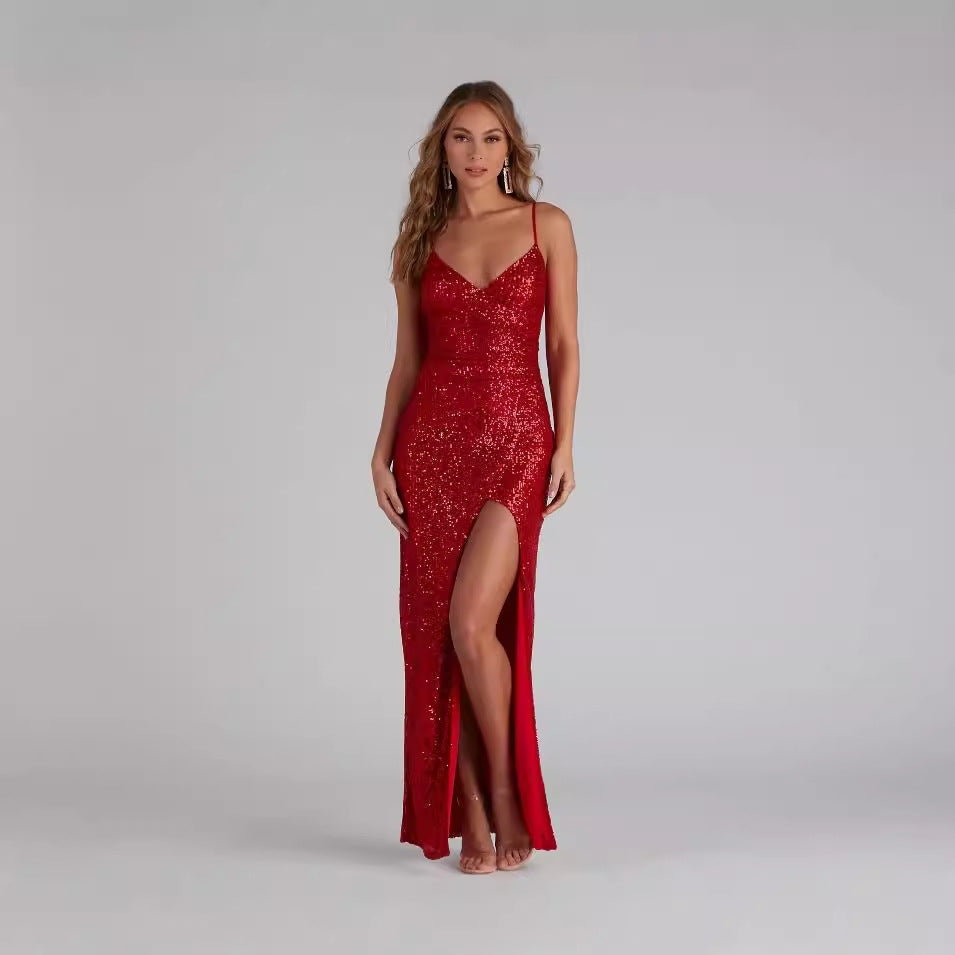 Shiny Sequin Strapless Evening Dress