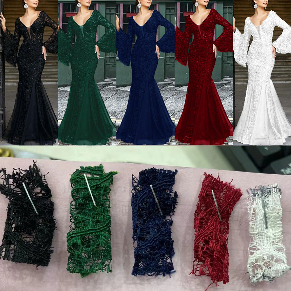 Elegant Sexy Fitted Mermaid Long Evening Dress for Women Black Lace Formal Gown