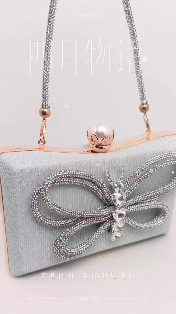 Cross border Hot Style Banquet Bag Versatile Temperament Dress Bowtie Evening Bag Handheld Oblique Straddle Bag Female