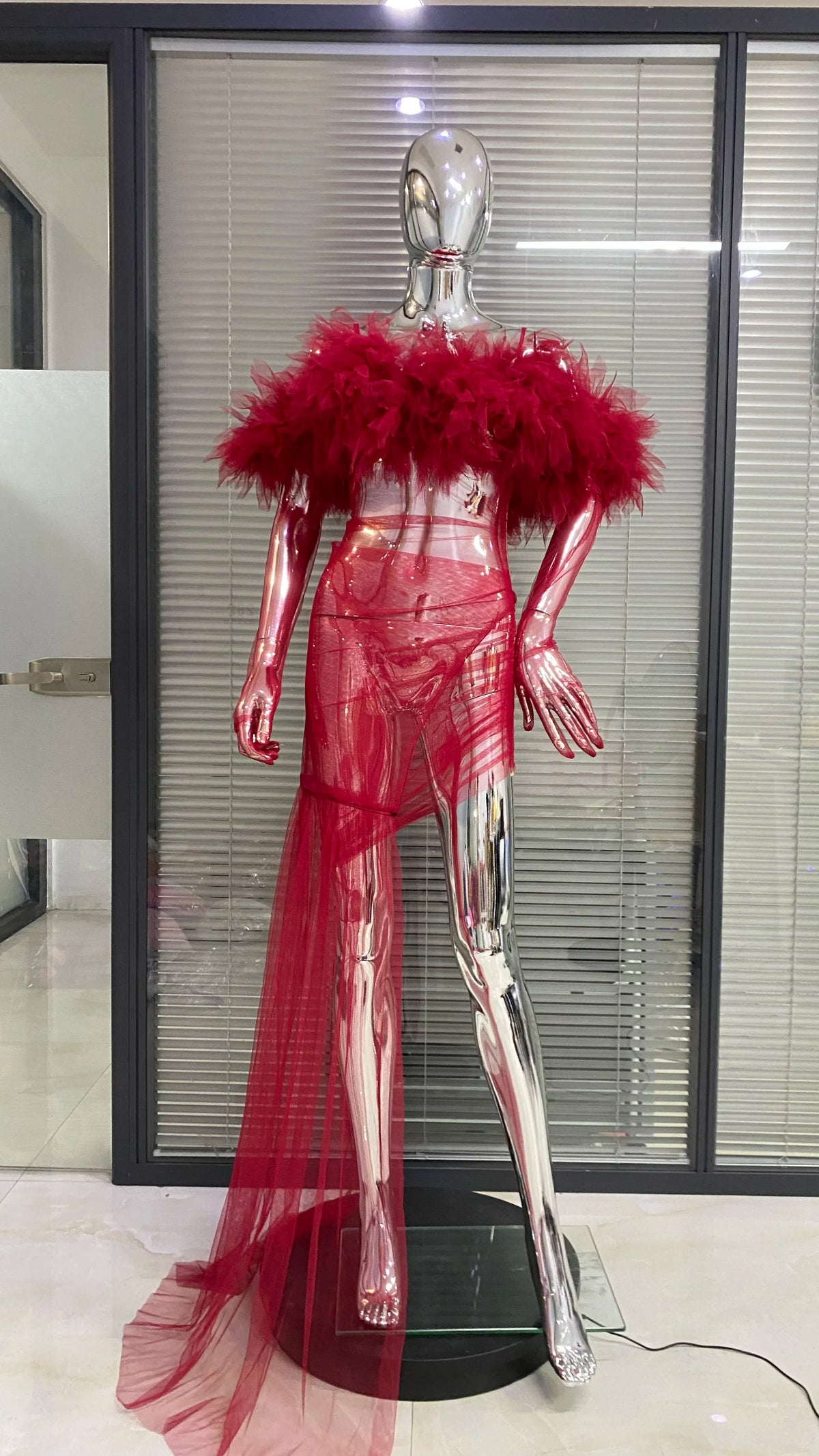 Sexy suspender strapless mini skirt banquet evening dress red carpet runway dress