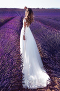 Style Long Sleeve Sheer Lace Wedding Bridesmaid Dress Slit Long Skirt