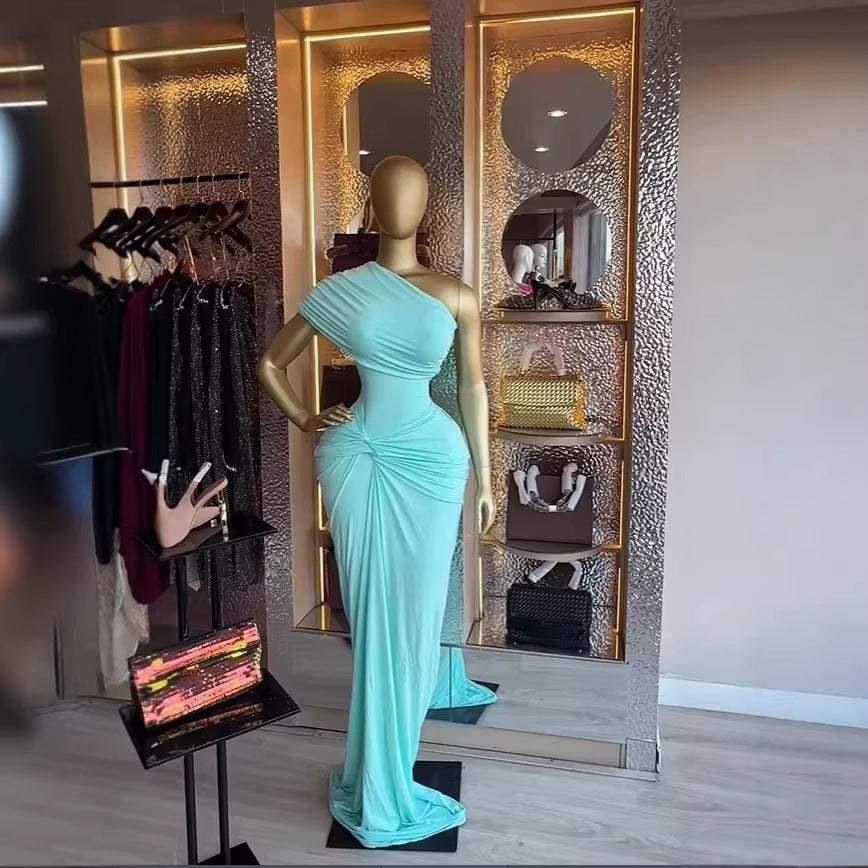 Elegant Sleeveless Asymmetrical Pleated High-Waisted Sexy Beach Long Dress Evening Gown